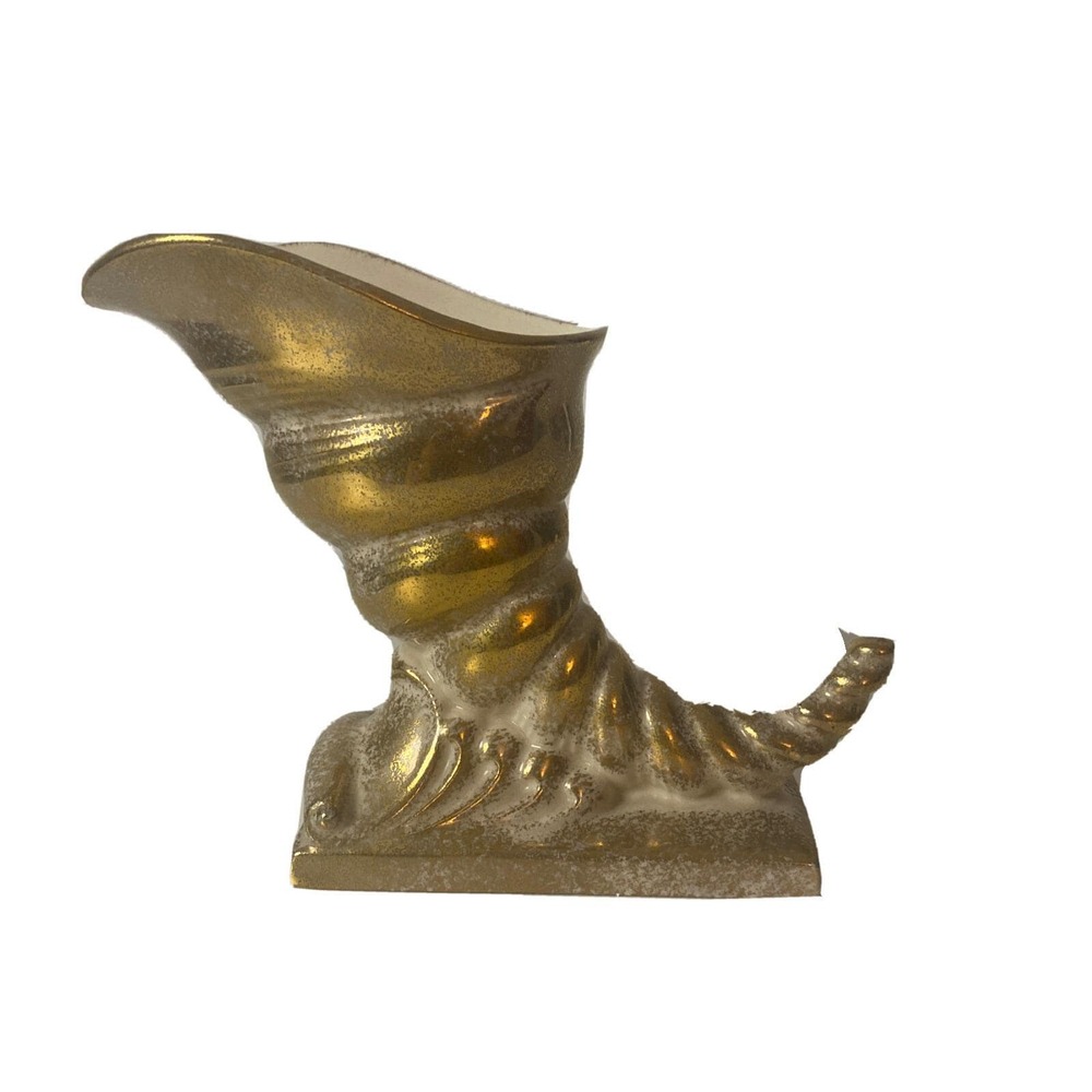 Vintage Mid Century Modern Gold Cornucopia Vase Planter Freeman Pottery